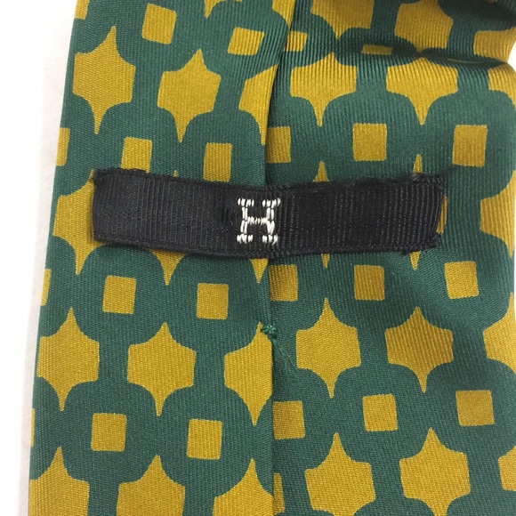 Hermes Vintage Men's Tie Gold and Green 214 FA - Picture 4 of 6